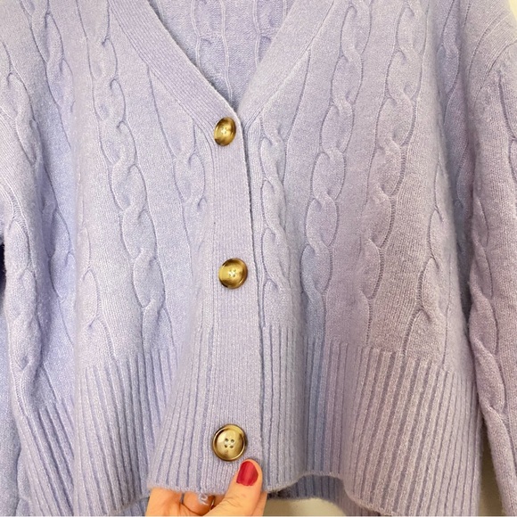 Zara Boxy Cardigan Sweater Womens Size Small Cableknit V Neck Button Down Blue - Picture 4 of 8